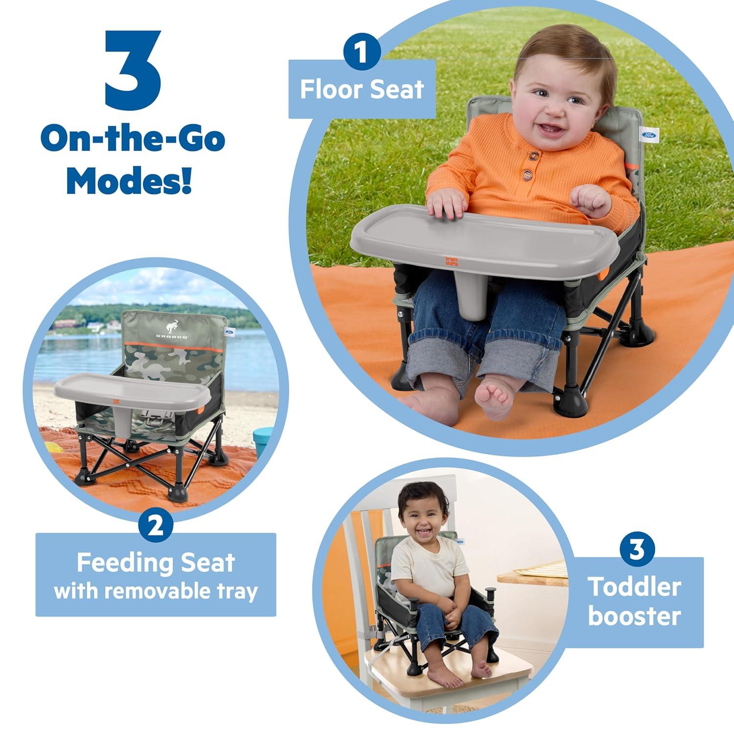 imageFord Bronco Pop N Sit Portable Booster Chair by Bright Starts Floor Seat IndoorOutdoor Use Compact Fold Area 51 Color 6 Mos  3 YrsBronco Camo
