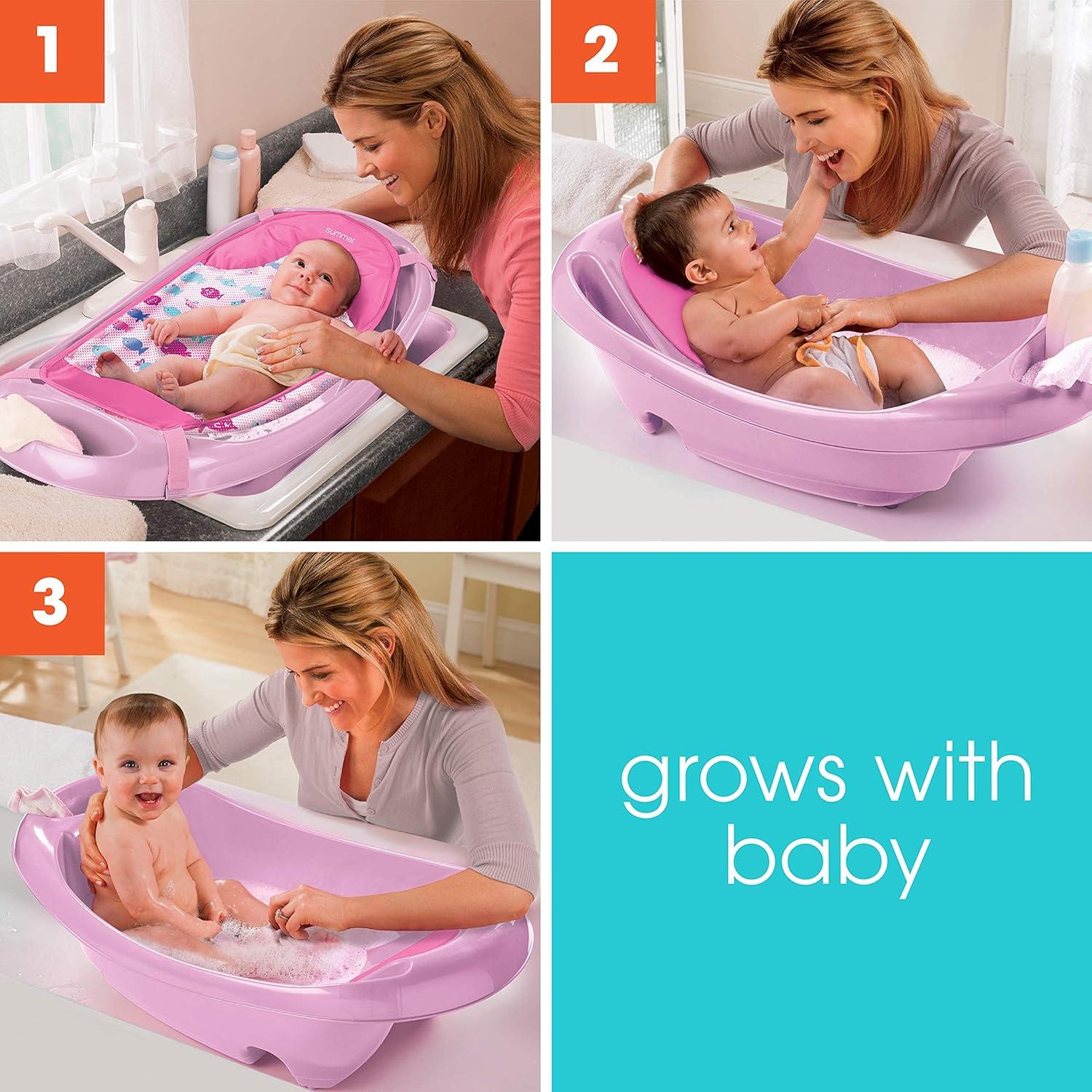 imageSummer Infant Splish n Splash 3Stage Tub for Newborn to Toddler Aqua  Includes Fabric Sling Cushioned Support Parent Assist Tray and Drain PlugPink