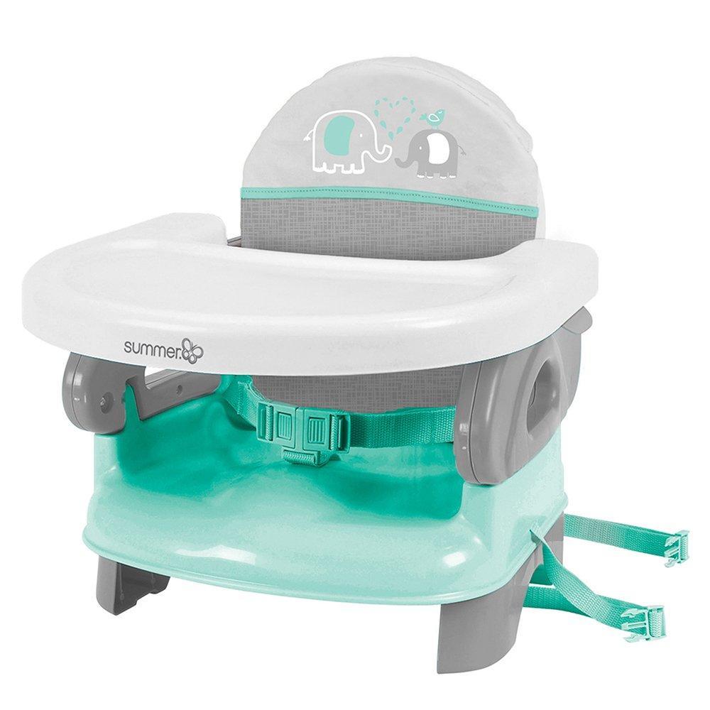 imageIngenuity by Summer Unisex Deluxe Comfort Folding Booster Seat with Feeding Tray Chair Straps Secure Booster and Removable Seat Pad GreyTeal