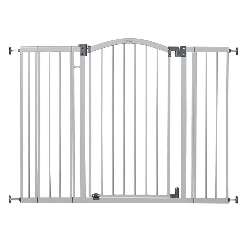 imageSummer Infant Extra Tall ampamp Wide Safety Pet and Baby Gate 295quot53quot Wide 38quot Tall Pressure or Hardware Mounted Install on Wall or Banister in Doorway or Stairway Auto Close WalkThru Door  WhiteGray
