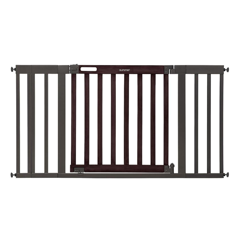imageSummer Infant West End Safety Baby Gate Dark Walnut Stained Wood with Charcoal Metal Frame  30 Tall Fits Openings up to 36 to 60 Wide Baby and Pet Gate for Wide Spaces and Open Floor PlansDark Walnut