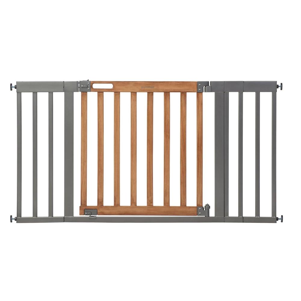 imageSummer Infant West End Safety Baby Gate Dark Walnut Stained Wood with Charcoal Metal Frame  30 Tall Fits Openings up to 36 to 60 Wide Baby and Pet Gate for Wide Spaces and Open Floor PlansOak  Slate