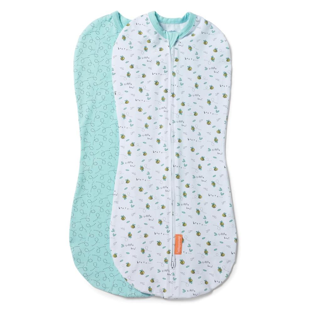 imageSwaddleMe by Ingenuity Compression Baby Swaddle Pod TwoWay Zipper for Easy Diaper Changes Improves Sleep ampamp Calms Startle Reflex 02 Months 10 TOG 2Pack  Little BeesLittle Bees