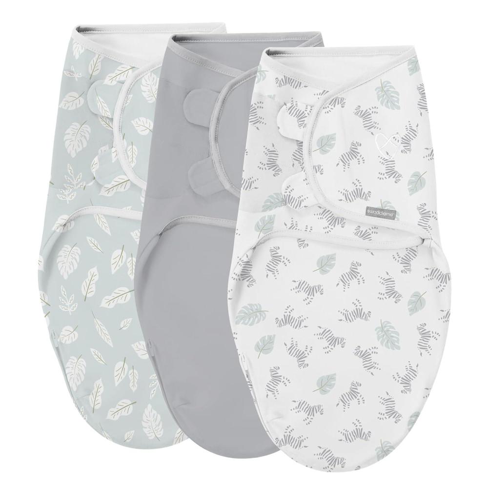 imageSwaddleMe by Ingenuity Easy Change Baby Swaddle in Size SmallMedium 03 Months 714 Pounds 3Pack with Easy Change Zipper  Peekaboo PandaZebra Botanical