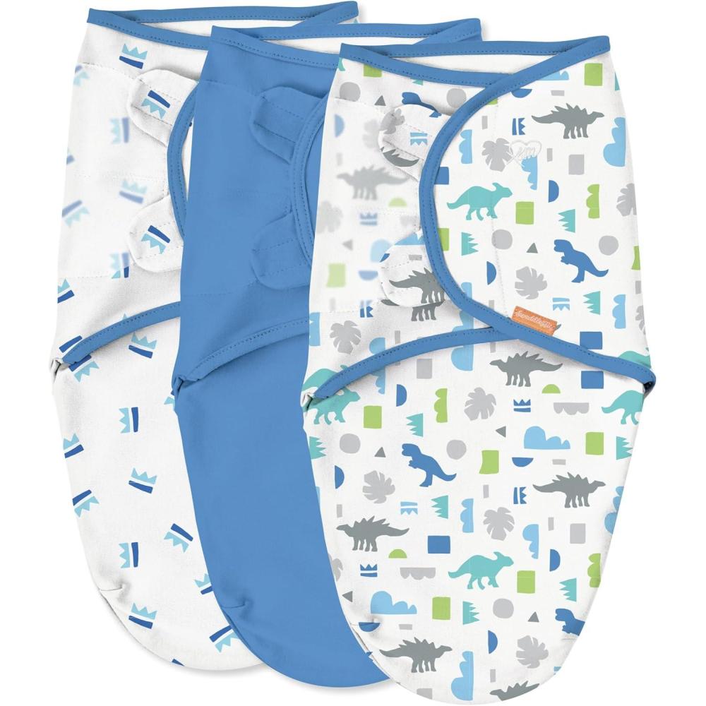 imageSwaddleMe by Ingenuity Original Swaddle with EasyChange 100 Cotton Improves Sleep ampamp Calms Startle Reflex 36 Months 3Pack  Dino TimeDino Time