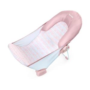 Ingenuity Foldaway 2-Position Baby Bath Seat, Adjustable Support for Sink or Bathtub, Ages 0-6 Months up to 20 Pounds, Machine-Washable Sling(Pink)