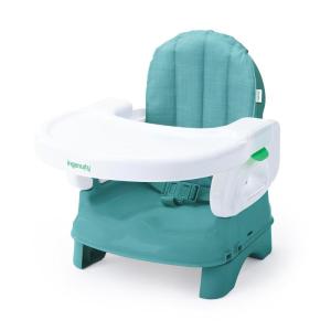 Ingenuity by Summer Unisex Deluxe Comfort Folding Booster Seat with Feeding Tray, Chair Straps Secure Booster, and Removable Seat Pad, Grey(Aqua/ Grey)
