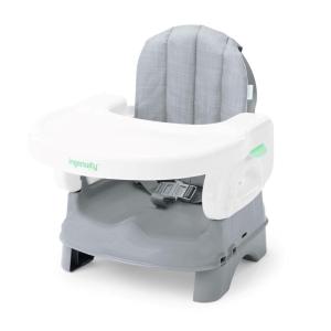 Ingenuity by Summer Unisex Deluxe Comfort Folding Booster Seat with Feeding Tray, Chair Straps Secure Booster, and Removable Seat Pad, Grey(Grey)