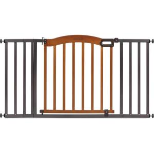 Summer Infant Anywhere Decorative Walk-Thru Pet and Baby Gate, 28” – 42.5” Wide, 30″ Tall, Pressure Mounted, Insall In-between Rooms and Doorways, Walnut Wood with Metal Charcoal Accents(Pine/Slate)