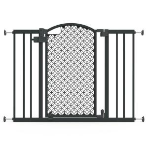 Summer Infant Modern Home Walk-Thru Safety Pet and Baby Gate, 28″-42″ Wide, 30″ Tall, Pressure or Hardware Mounted, Install on Wall or Banister in Doorway or Stairway, Auto Close Door – Gray