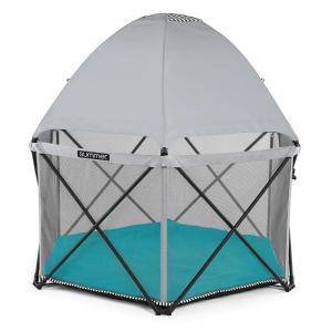 Summer Infant Pop ‘n Play SE Hex Playard, 6-Sided, Sweet Life Edition, Aqua Sugar Color – Full Coverage Play Pen for Indoor and Outdoor Use – Fast, Easy and Compact Fold Aqua Sugar
