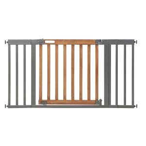 Summer Infant West End Safety Baby Gate, Dark Walnut Stained Wood with Charcoal Metal Frame – 30” Tall, Fits Openings up to 36” to 60” Wide, Baby and Pet Gate for Wide Spaces and Open Floor Plans(Oak & Slate)