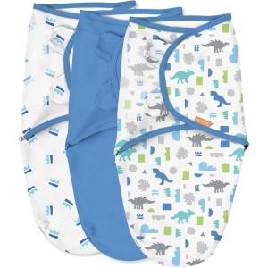 SwaddleMe by Ingenuity Original Swaddle with Easy-Change, 100% Cotton, Improves Sleep & Calms Startle Reflex, 3-6 Months, 3-Pack – Dino Time(Dino Time)