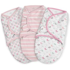 SwaddleMe by Ingenuity Original Swaddle with Easy-Change, 100% Cotton, Improves Sleep & Calms Startle Reflex, 3-6 Months, 3-Pack – Dino Time(Fly Away)