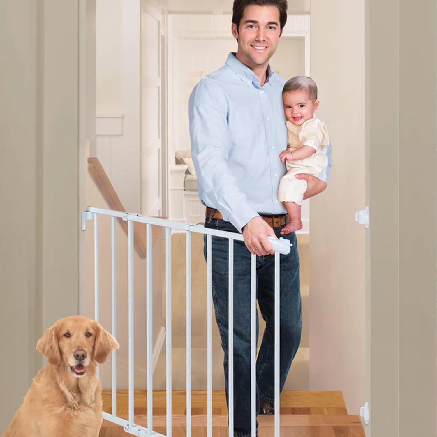 imageSummer Infant Top of Stairs Simple to Secure Metal Baby Gate White Metal Finish 30 Tall Fits Openings up to 29 to 42 Wide Baby and Pet Gate for Doorways and Stairways