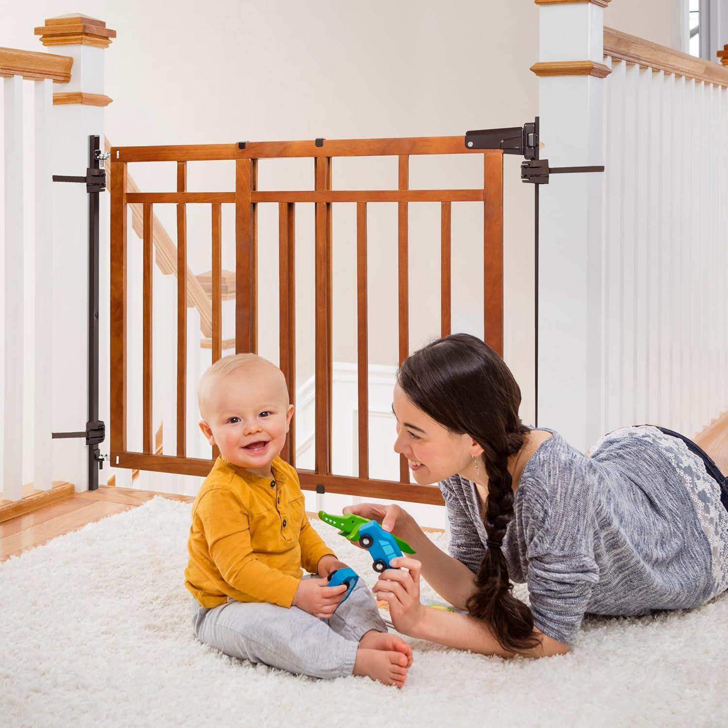 imageSummer Infant Wood Banister ampamp Stair Safety Pet and Baby Gate 32quot48quot Wide 33quot Tall Install Banister to Banister or Wall or Wall to Wall in Doorway or Stairway Banister and Hardware Mounts OakOak