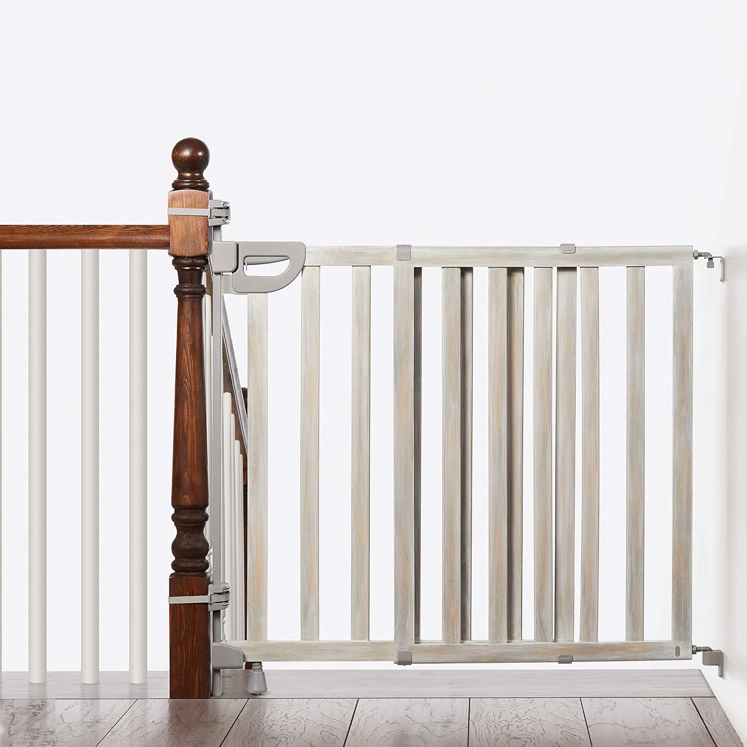 imageSummer Infant Wood Banister ampamp Stair Safety Pet and Baby Gate 32quot48quot Wide 33quot Tall Install Banister to Banister or Wall or Wall to Wall in Doorway or Stairway Banister and Hardware Mounts OakBirch Stain With Gray Accents