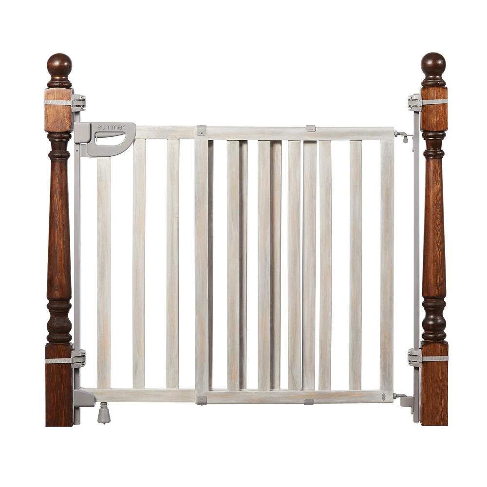 imageSummer Infant Wood Banister ampamp Stair Safety Pet and Baby Gate 32quot48quot Wide 33quot Tall Install Banister to Banister or Wall or Wall to Wall in Doorway or Stairway Banister and Hardware Mounts OakBirch Stain With Gray Accents