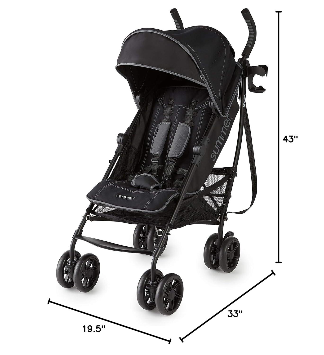 imageSummer Infant 3Dlite Convenience Stroller PinkMatte Black Lightweight Umbrella Stroller with Oversized Canopy ExtraLarge Storage and Compact FoldMatte Black