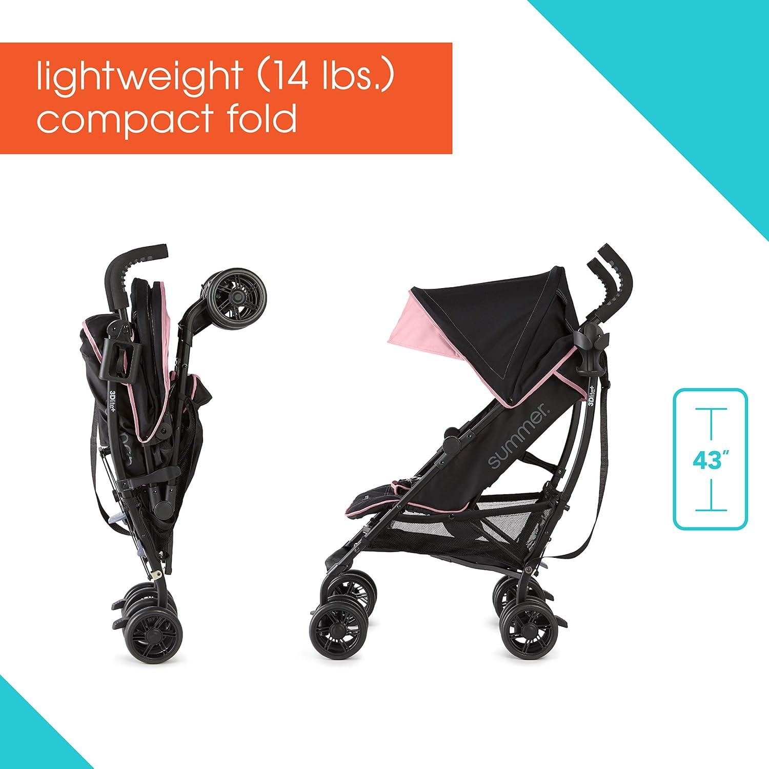 imageSummer Infant 3Dlite Convenience Stroller PinkMatte Black Lightweight Umbrella Stroller with Oversized Canopy ExtraLarge Storage and Compact FoldPinkMatte Black