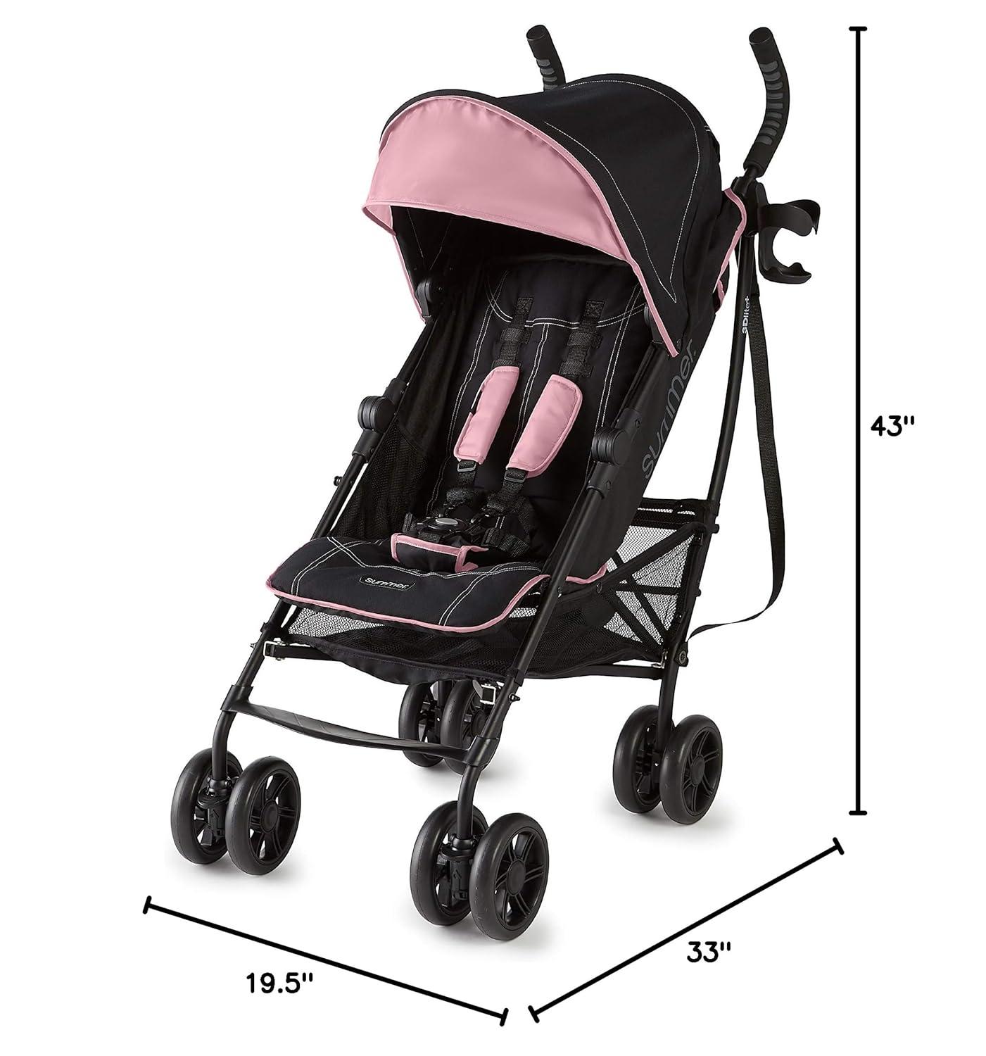 imageSummer Infant 3Dlite Convenience Stroller PinkMatte Black Lightweight Umbrella Stroller with Oversized Canopy ExtraLarge Storage and Compact FoldPinkMatte Black